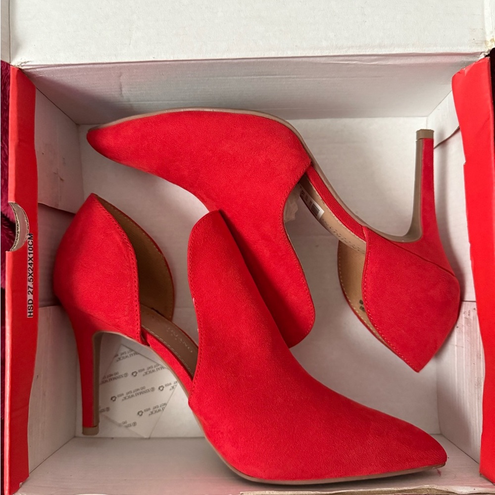 Red Stiletto Heels with Suede Finish